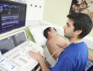 A healthcare professional giving a scan to a patient