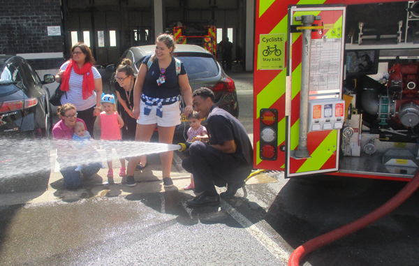 Social Club members enjoying a trip to the local fire station to meet the firefighters