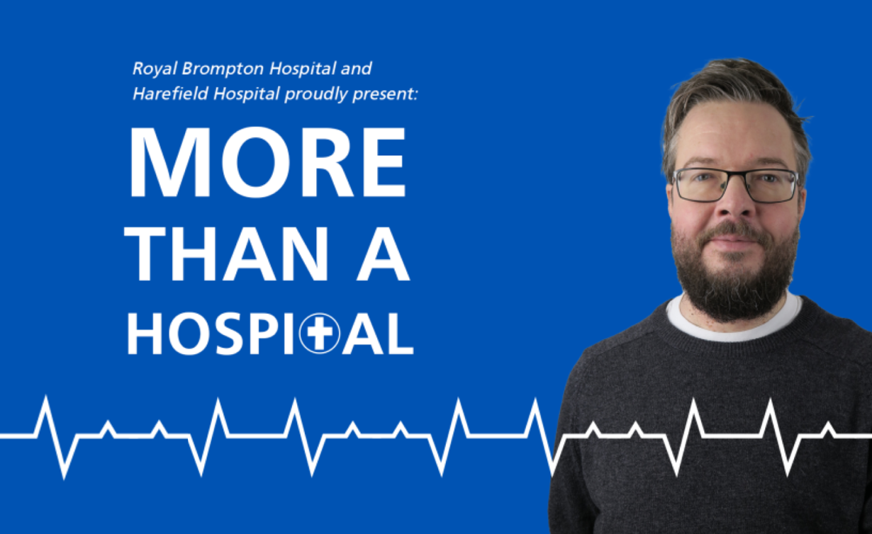 More than a hospital podcast banner featuring host Oli Lewington standing in front of a blue background